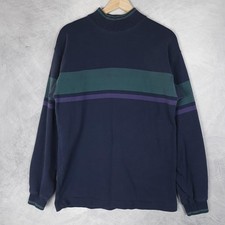 Vintage LL Bean Mock Neck Pullover Mens Small Navy Stripe USA Knit Shirt 80s