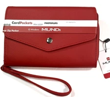 MUNDI Womans / CEO Clutch- Big Fat Wallet / Full Zip / RED  / Faux Leather NIB