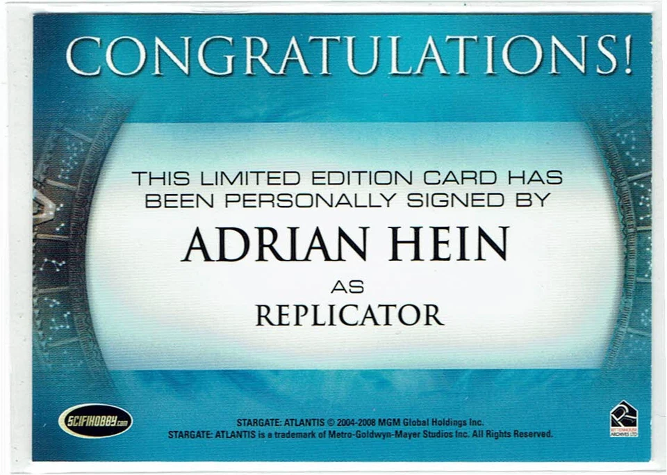 Stargate Heroes Atlantis Autograph Auto Card Adrian Hein as Replicator - Image 3 of 3