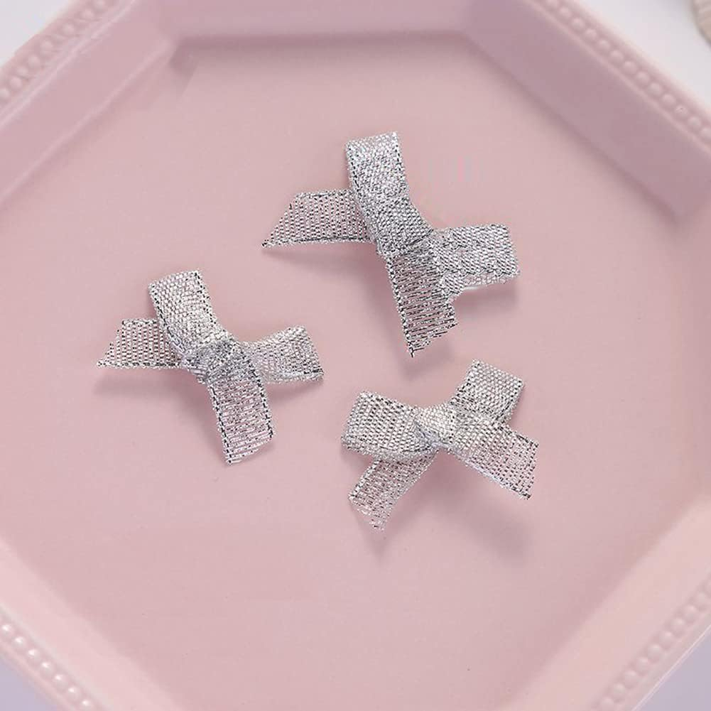 100Pcs Mini Silver Edge Bows - Tiny Satin Ribbon Bows For Christmas Crafts, Gift Wrapping & Party Decorations