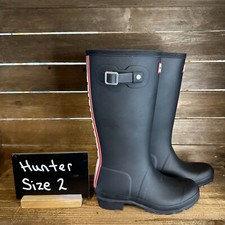 New NWOB Kids Hunter Original Backstrap Black Waterproof Rain Boots Size 2/3 Y