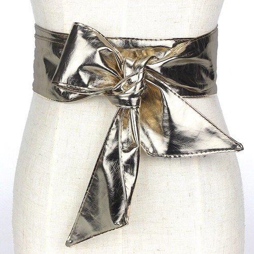 Women's Shiny Faux Leather Car Tie Wrap Belt Dress Lace Up - Picture 2 of 12