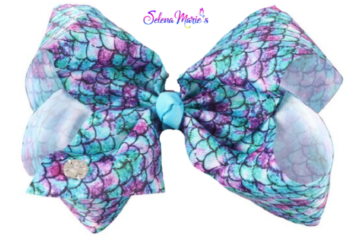 Mermaid Bow-Pattern Bow-Girl's Hair Bow-Cheer Party Dance-Like JoJo Bows - Picture 4 of 48