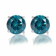 14K White Gold Over Round Diamond-Cut Lab Created Blue Diamond Stud Earrings