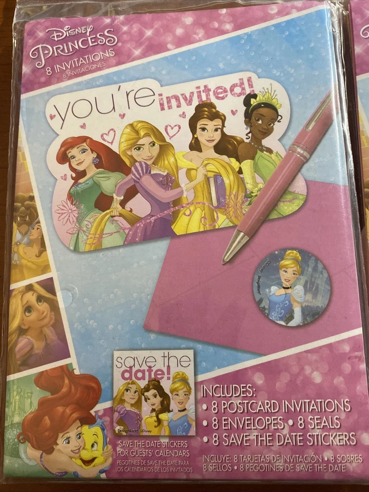 2 paquetes de 8 invitaciones de fiesta de princesas Disney (16 en total) Foto 2 de 4