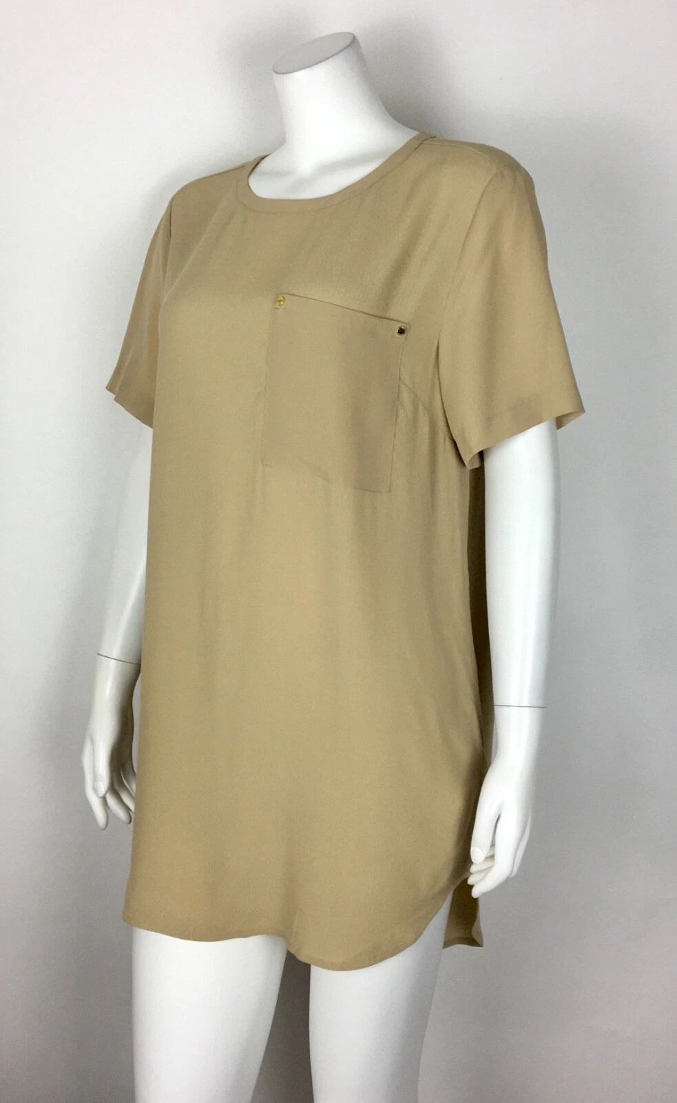 Abito tunica Michael Kors nuovo con etichetta $99 kaki manica corta viscosa taglia 8