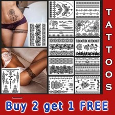 Temporary Tattoo Black Mandala Mehndi Henna Tattoos Lace Woman Stick On Body Art