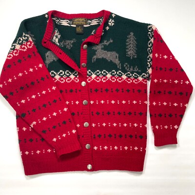 Vintage 90s Eddie Bauer Wool Cardigan Christmas Sweater Button