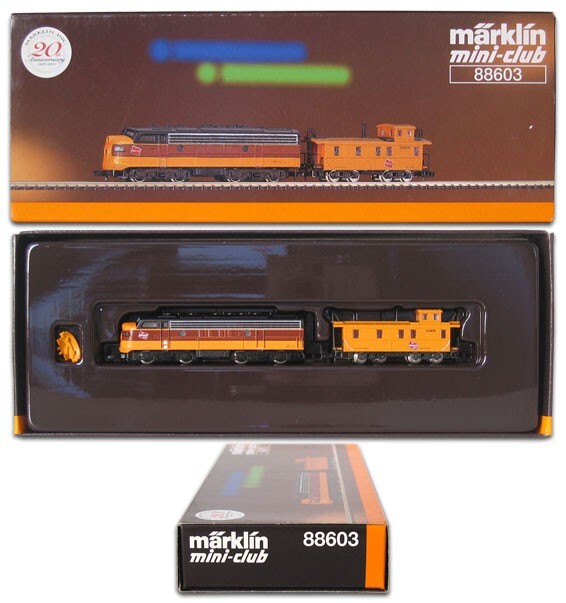 Z Marklin Mini Club 88603 EMD F7A Diesel MILW Loco +CC & Caboose