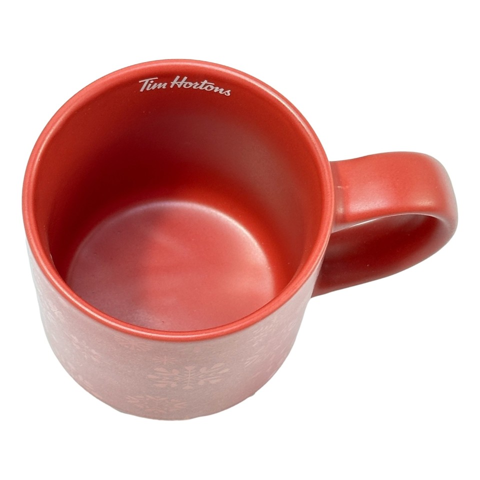 Tim Horton Red Coffee Mug Ceramic 2021 Stackable Snowflake New in Box