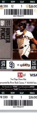 San Diego Padres vs San Francisco Giants 4/29/2017  Ticket - Hunter Pence 