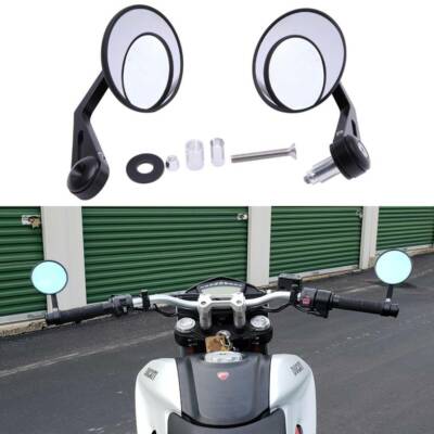 CNC Handle Bar End Mirrors – Round 7/8" Universal For Honda, Yamaha, Suzuki Motorcycles