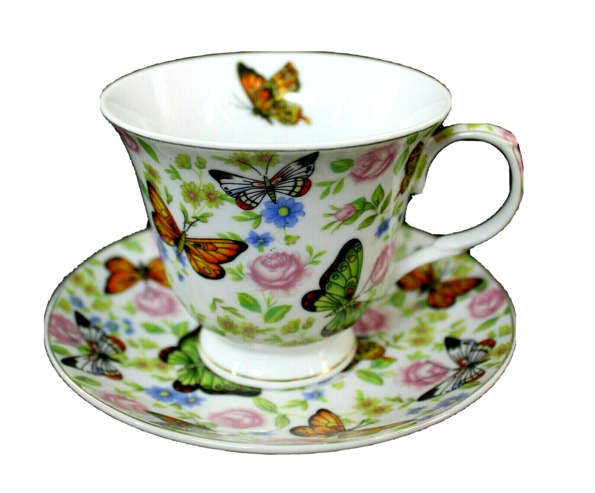 ROYAL ELFREDA BY ALLISON L.L BUTTERFLY ROSES FINE PORCELAIN TEACUP