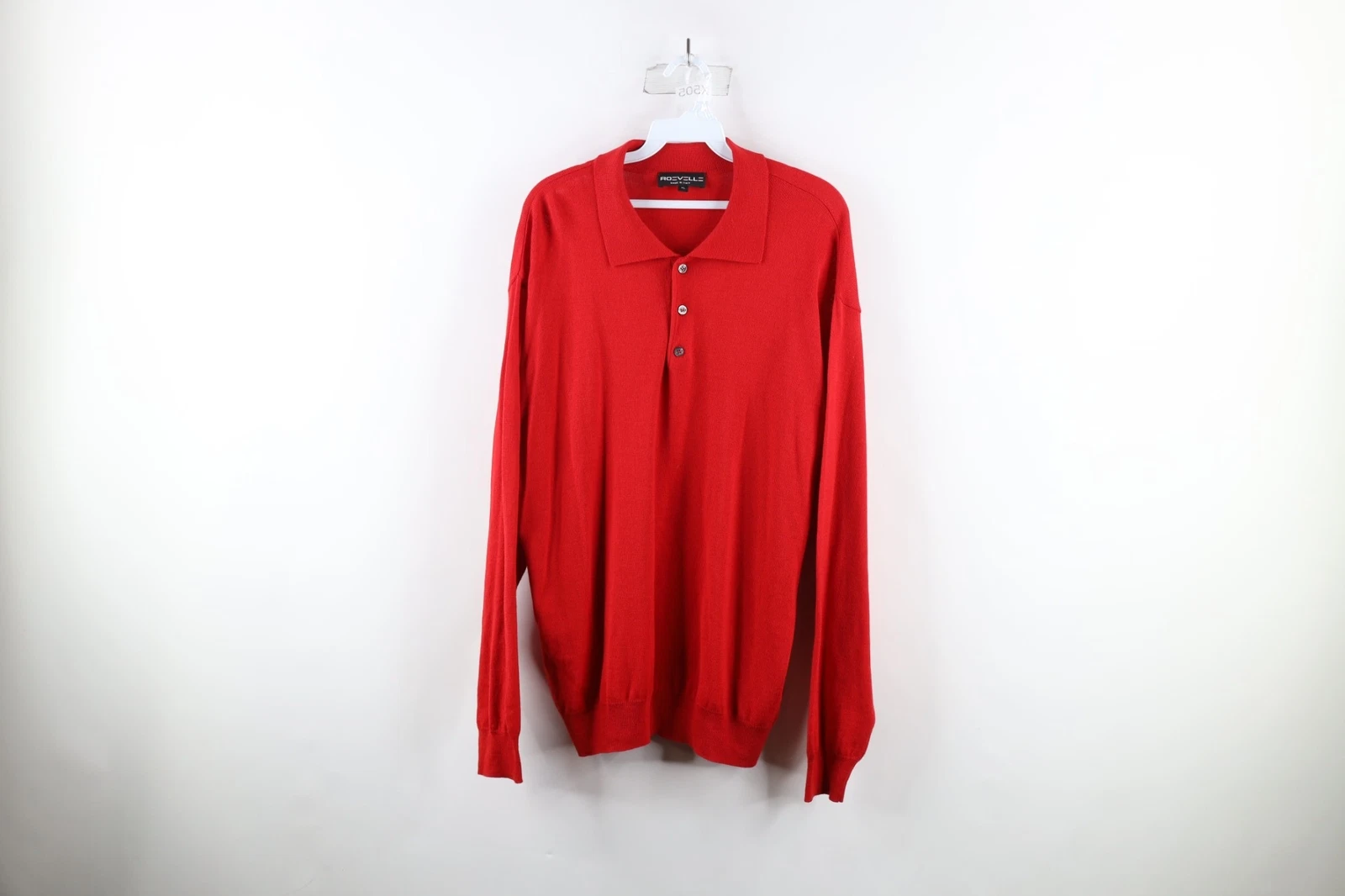 Vintage 90s Streetwear Mens XL Blank Wool Blend Knit Collared Polo Sweater Red