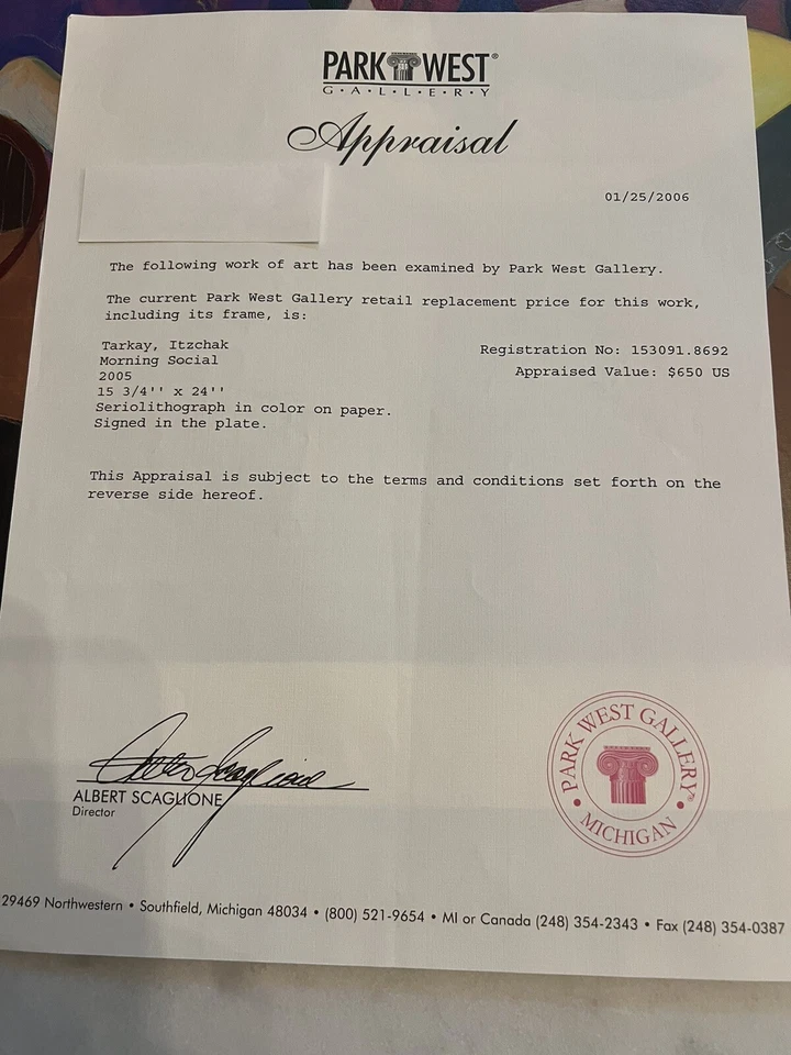 Seriolitografía "Morning Social" Itzchak (Isaac) Tarkay (1935 - 2012) 2005 - Certificado de autenticidad Foto 3 de 4