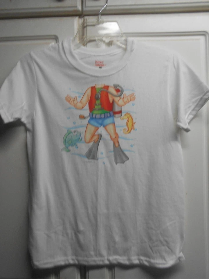 水肺潜水员游泳身体鳍白色棉质T恤 T 恤尺寸 S 小号青少年  — 第 2/2 张图片