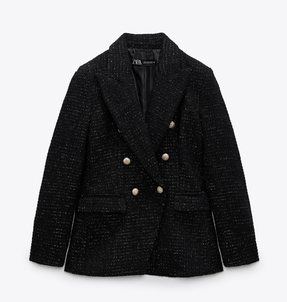 ZARA WOMEN NEW DOUBLE BREASTED TEXTURED WEAVE JACKET BLAZER GOLD Button  3046/269