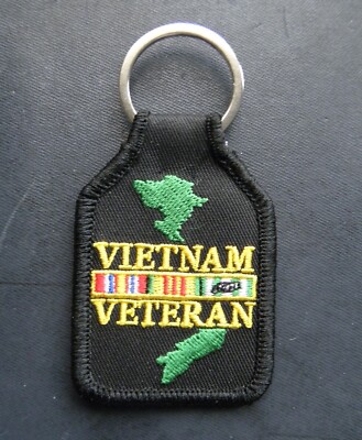VIETNAM VETERAN VET MAP RIBBON EMBROIDERED KEY RING 2.75 X 1.8 INCHES