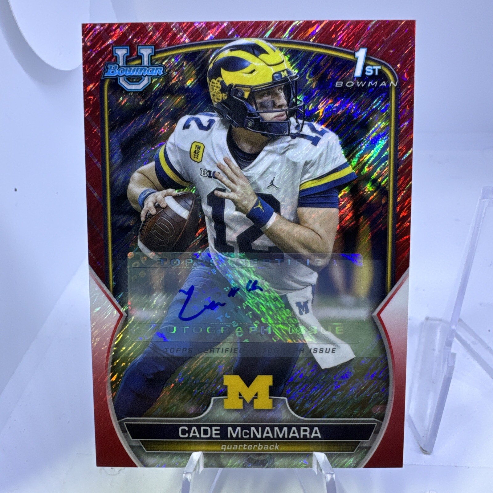 2022 1ST Bowman U Chrome Cade McNamara #1/5 Red Shimmer Auto. Iowa QB