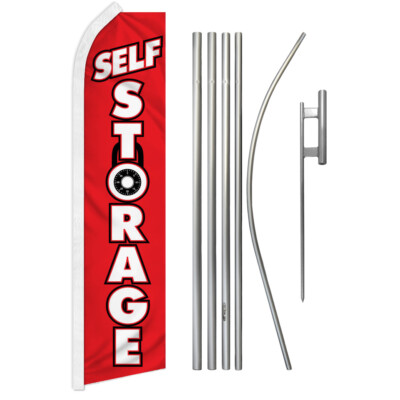 Self Storage Advertising Swooper Feather Flutter Flag Pole Kit Storage RED