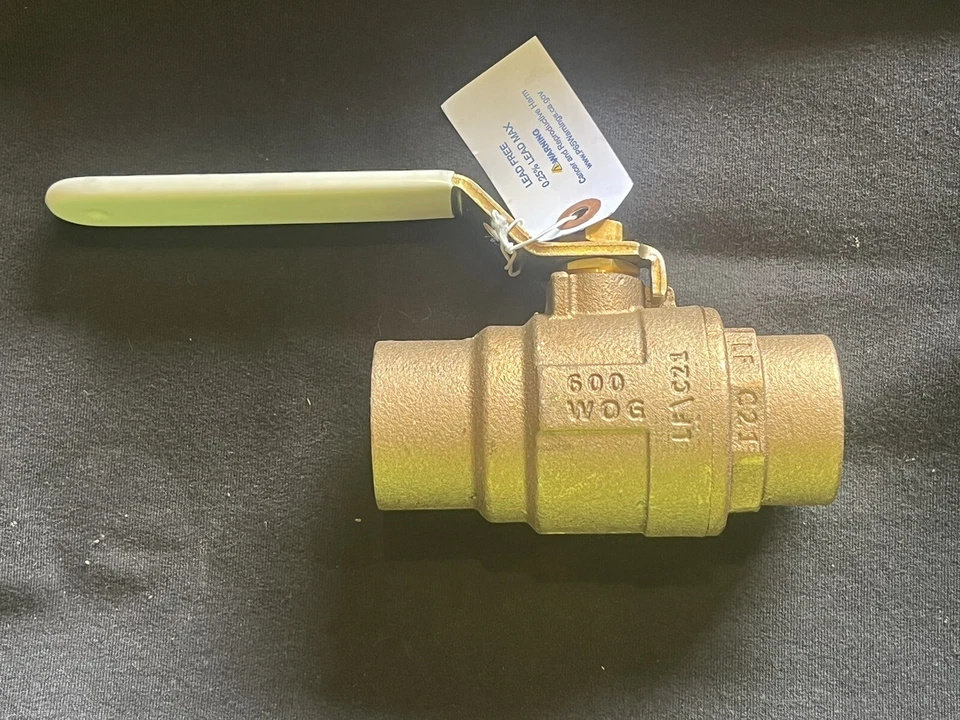 1-1/2" Sweat Lead-Free Bronze Std. Port Ball Valve 150 WSP 600 WOG, MADE IN USA - Image 2 of 4