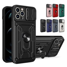 For iPhone15 14 13 12 Pro Max Shockproof Case Card Slot Stand Slide Camera Cover