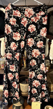 No Boundaries XL 15-17 Boho Bell/Flare Bottom Stretch Pant Black/Pink Floral