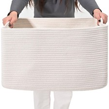 Large Rectangle Blanket Basket, Large Storage Basket, Cotton Rope Woven Baske...
