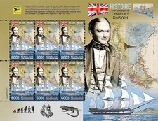 CHARLES DARWIN HMS Beagle Naturalist Explorer 6v-Stamp Sheet 2024 Central Africa