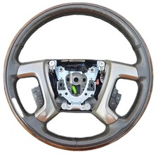 2007-2014 Escalade Yukon Denali Steering Wheel Black Leather Wood Heated 07