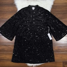 J.Marie Women's Size XS Black Axel Sequin Banded Collar Shift Mini Dress
