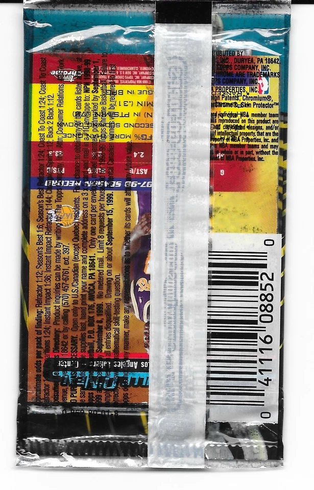 1998 Topps Chrome NBA Basketball Sealed Pack Shaquille O'Neal BACK Barkley FRONT - Image 2 of 2