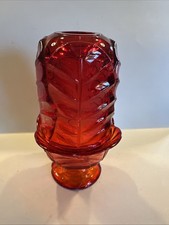 Vtg VIKING GLASS RED CABBAGE LEAF FAIRY LAMP Amberina *DAMAGE*