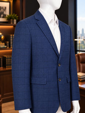 Vintage Rare Ralph Lauren Blue Plaid Wool Blazer 2-Button Single-Breasted 48L