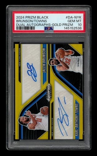2024-25 Prizm Black Dual Autographs Gold Prizm: Brunson, Towns /10 Auto PSA 10