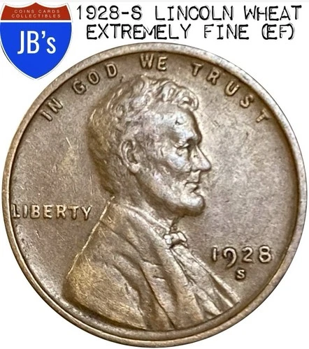1928-S Lincoln Wheat Cent Penny 1c - EXTREMELY FINE (EF)