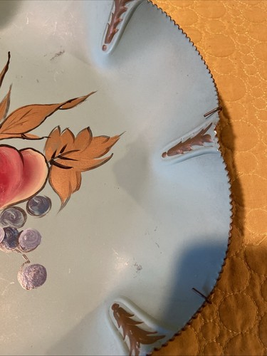 VTG 1950 Farber Shelvin Metal Hand Painted By Lori Floral 13 Inch Round Fluted - Picture 5 of 21