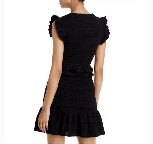 AQUA Smocked Mini Dress Women's Size Medium Black Cotton Sleeveless - Picture 3 of 13