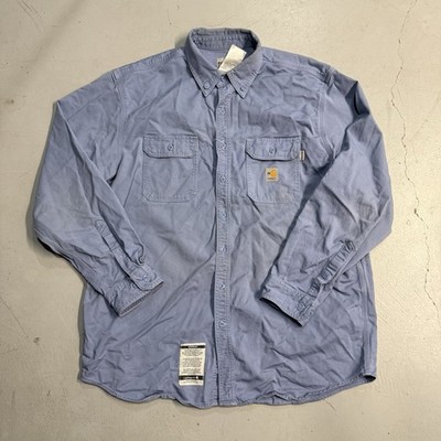 Carhartt FR Mens XL Blue Flame Resistant Work Shirt Primoris Logo FRS160 MBL