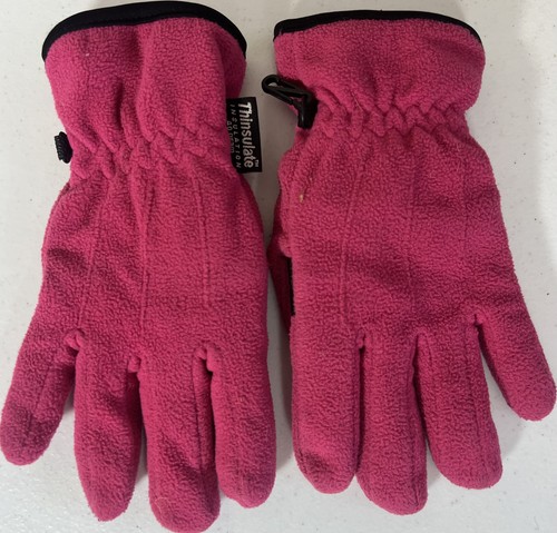 🍀 Girls Thinsulate Insulation Pink Fleece Gloves Winter “Waterproof” Size L 🍀