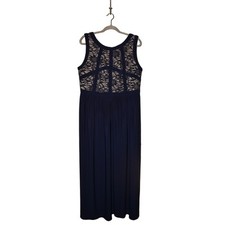 R M RICHARDS 188 Shimmer Lace Bodice Sleeveless Maxi Dress Navy Size 14W