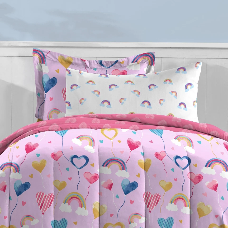 Juego de cama Dream Factory Twin Lila Globo Corazones cama en una bolsa para niños Foto 4 de 4