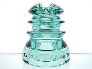 WHITALL TATUM CO No 10 U.S.A. CRICKET HEAD Glass Railroad Cabletop Insulator