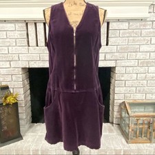 Vintage 90s Express Purple Velvet Romper Mini Dress Medium Zipper 100% Cotton