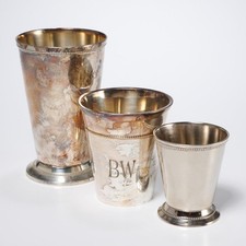 Vtw Silver Tone Mint Julep Metal Pencil Cup BW Monogram 3pc Lot Barbara Walters