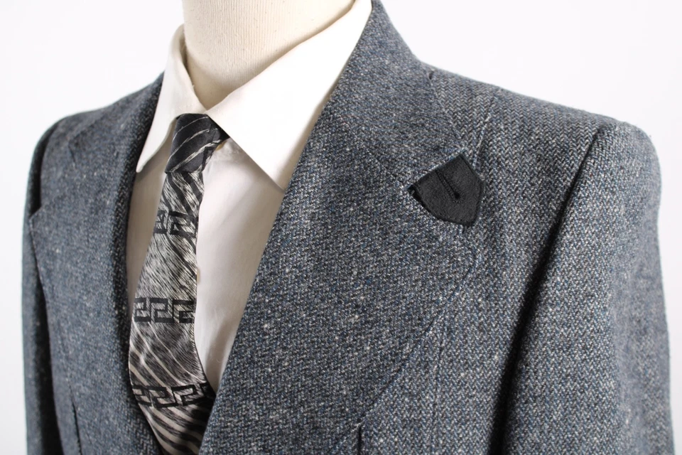 Traje de hombre vintage años 70 de lana con cinturón trasero 3 piezas talla 38 gris oscuro Foto 3 de 4