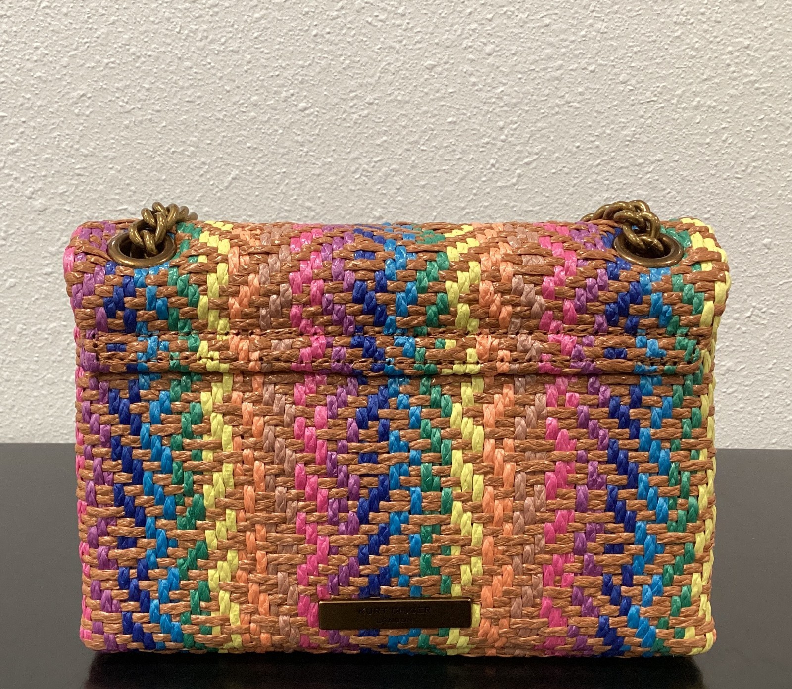 Kurt Geiger Mini Kensington Woven Polyethylene Rainbow Fabric 8" x 5.25" x 2.25"