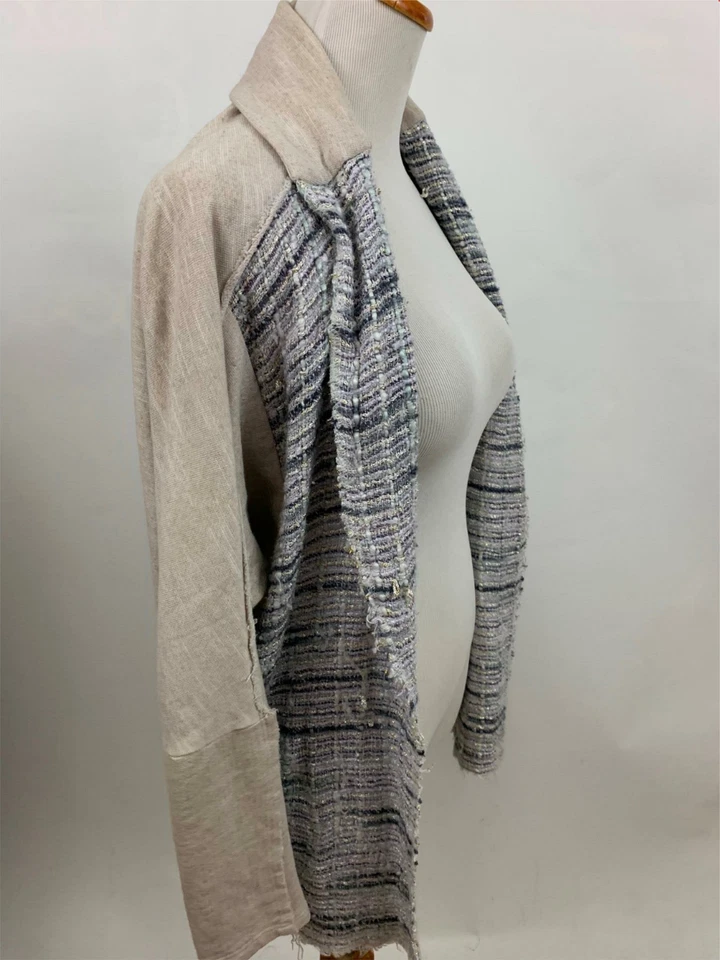 DOLAN Anthrpologie Beige Azul Mezcla Algodón Boucle' Cárdigan Chaqueta Suéter S Foto 2 de 4