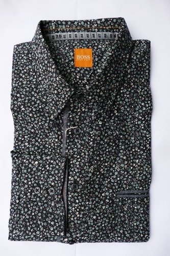 Nuevo Hugo BOSS Hombre Negro Floral Corte Regular Manga Larga Algodón Camiseta £95 Grande - Imagen 6 de 12