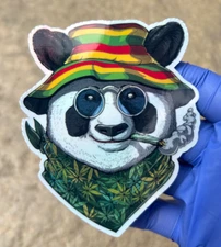 Hippie Panda Holographic Sticker Waterproof Vinyl Trippy Creative 420 Stoner Art